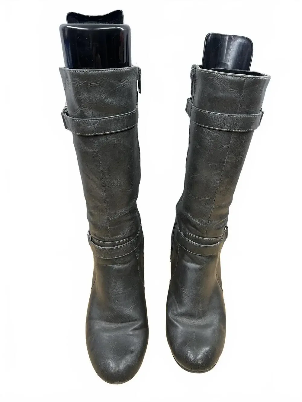 Relativity Black/Dark Grey Mid Calf Buckle Strap Boots